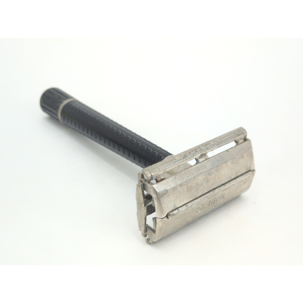 Vintage SCHICK Double Edge Safety Razor Black Twist Open TTO Handle USA